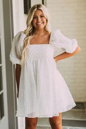 These Three Boutique White Polka Dot Babydoll Dress thumbnail 1