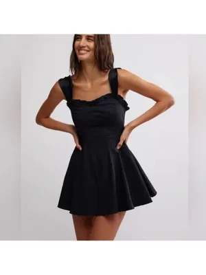 Free People Midnight Magic Mini Voluminous Black Dress Fairy Grunge Bohemian L thumbnail 5
