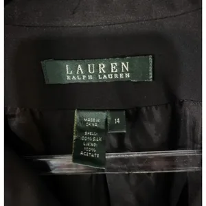 Lauren Ralph Lauren Women’s Sz 14 Black 100% Silk Button Front Blazer Jacket thumbnail 7