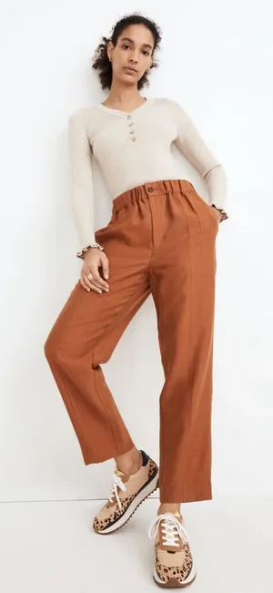 Madewell Tapered Huston Pull-On Crop Pants Burnt Clay Small thumbnail 1