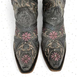 Corral Western Cowboy Boots Gray Floral Gems Embroidered Country Concert Size 9 thumbnail 8