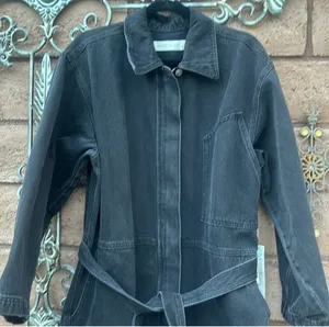 Happy Nature Jumpsuit Women’s XL Black Denim Wide Leg Kate Zip Up Belted NWT thumbnail 2