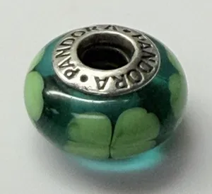 Genuine PANDORA Green Murano 4 Leaf Clover Lucky Kiss Me I'm Irish Charm 790927 thumbnail 1