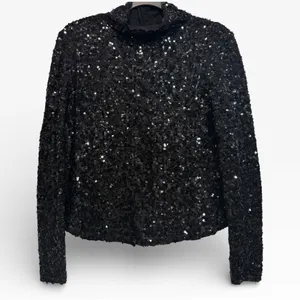Free‎ People Black Sequin Mock Neck Long Sleeve Slouchy Top Size Small thumbnail 1