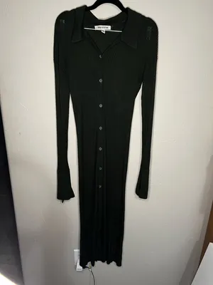 Urban Outfitters UO Dark Green Button Down Cardigan‎ Ribbed MIDI Dress thumbnail 2