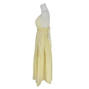 Fanm Mon NWT Ruzgar Light Yellow Embroidered Cotton Maxi Dress‎ XS thumbnail 10