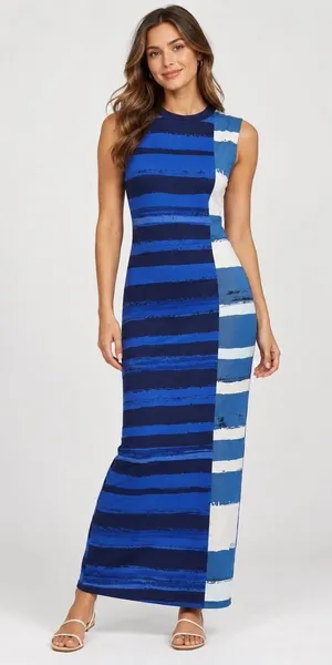 Corey Lynn Calter for Anthropologie sleeveless striped midi dress M Color Block thumbnail 1