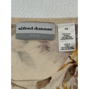 Alfred Dunner Knit Cardigan Sweater Floral Beige Brown Beaded Open PS thumbnail 2
