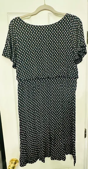 LOFT Black Dress with White Tiny Floral Print thumbnail 1