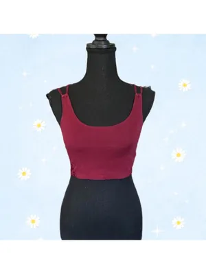 American Eagle Y2K burgundy lace strappy back crop top size XS 💗 thumbnail 3