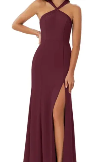 Azazie Burgundy Halter Wedding Dress thumbnail 1