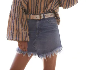 Free People We the Free Bailey Denim Mini Skirt Curved Frayed Hem Size 25 thumbnail 1
