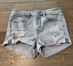 PacSun Bullhead Women’s Distressed Denim Shorts Size 26 Light Wash Cuffed thumbnail 1
