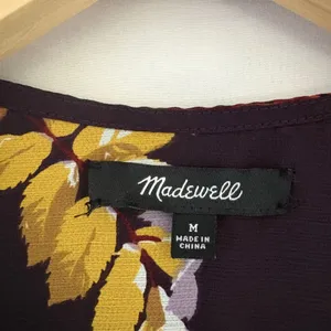 Madewell Floral Wrap Top Burgundy Side Tie‎ V-Neck Blouse 3/4 Sleeve Size M thumbnail 13