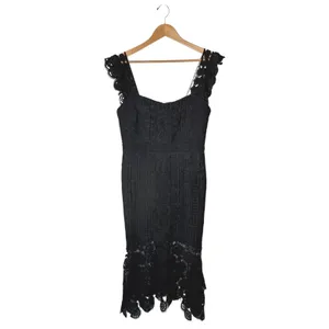 Lena Crochet High Low Dress Women Large Black Lace Ruffled Hem Whimsigoth Party thumbnail 2