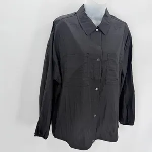 Athleta Shirt Women S Black Lunar Sheen Overshirt Drawstring Snap Gorpcore Nylon thumbnail 2