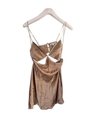 Reformation Mini Dress in Poppies Silk in Croissant Light Brown ****ALTERED***** thumbnail 5