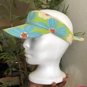 Vintage 90s L.E.I Green blue floral visor hat cap with adjustable velcro strap thumbnail 1
