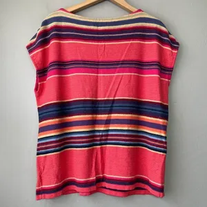 Chaps Linen Blend Top Size XL Lace Up Stripe Sleeveless Lightweight Sweater Tank thumbnail 4