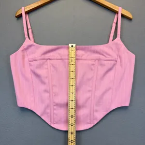 BY.DYLN Hendrix Corset Pink‎ Pinstripe Square Neck Crop Top DL2581 Womens Large thumbnail 6