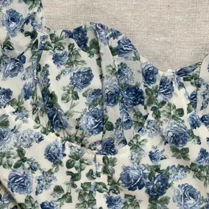 Cotton Candy | NWOT Blue and White Floral Ruched Peasant Dress | Small thumbnail 6