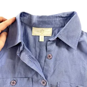 St. John Sport Marie Gray Blue Button Down‎ Shirt Womens Petite Long Sleeve Logo thumbnail 2