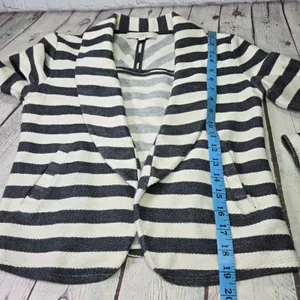 Ann Taylor LOFT‎ Women XS Striped Cotton Knit Blazer Jacket Gray White 312468 thumbnail 8