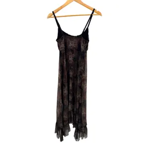 Cosmic Aura Womens XS Brown Celestial Sun Moon Skull Mesh Midi Dress Grunge thumbnail 5