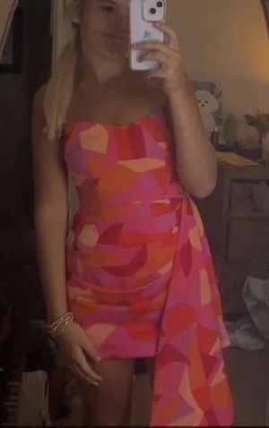 Strapless geometric shape dress with drape Pink thumbnail 1