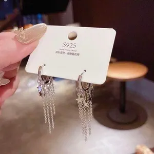 18K White Gold Plated Star Tassel Long Dangle Drop Earrings for Women thumbnail 3
