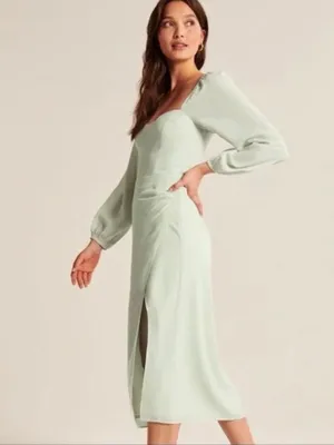Abercrombie & Fitch Long-Sleeve Draped Skirt Midi Dress Mint Green - Large‎ thumbnail 3