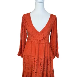 Free People Mockingbird Eyelet Tiered Maxi Dress Size XS Rust Orange Boho Chic thumbnail 5