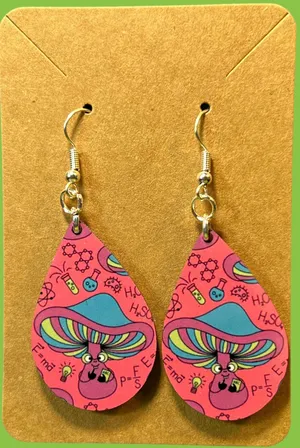 Handmade Teacher Mushroom Pink Dangle Pierced Earrings New thumbnail 1