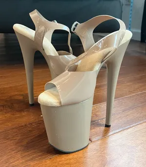 Pleaser Flamingo-808N Jelly 8 Inch heels in nude thumbnail 1