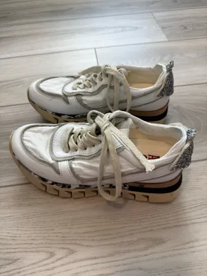 A.S.98 Women’s Leather Sneakers White Beige Silver Glitter Chunky thumbnail 3
