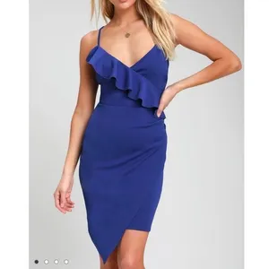 Lulus Keep on Flourishing Blue Ruffled Asymmetrical‎ Bodycon Dress XL thumbnail 2