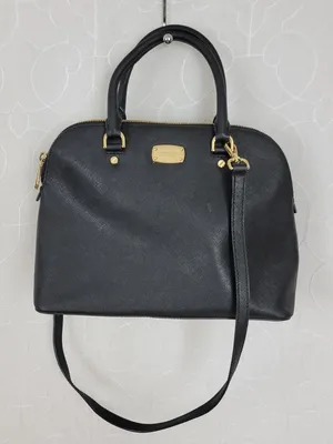 MICHAEL Michael Kors Women Bag Black Leather Cindy Dome Satchel Detachable Strap thumbnail 1