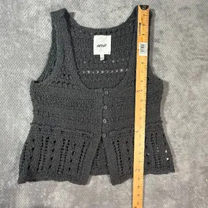 Aerie Small Charcoal Gray Crochet Knit Button Front Vest Tank Top Boho NWOT thumbnail 6