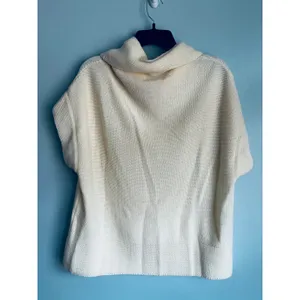 Coldwater Creek Short Sleeve Sweater Cowl Neck Cream Knit Cottage Wool Blend thumbnail 3