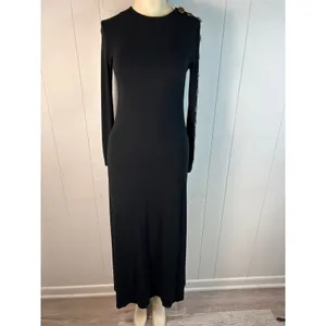 Pashmina Black Long Button Lined Sleeve Body Contouring Long Sleeve Dress. XS thumbnail 4