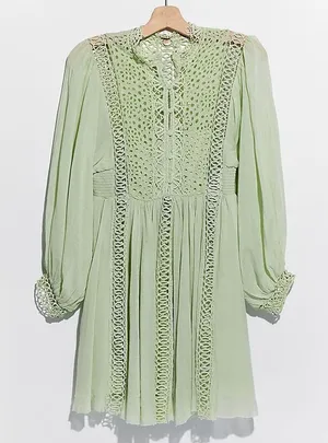 Free People One Karma Lace Mini Dress Light Green Cotton Gauze thumbnail 1