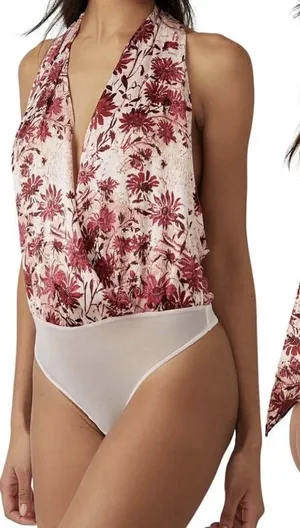 Intimately Free People There She Goes Floral Halter Bodysuit Romantic Combo XS thumbnail 1