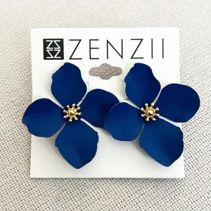 Zenzii Gold Tone Navy Painted Metal Flower Stud Earrings, New w/Tag $35 thumbnail 5