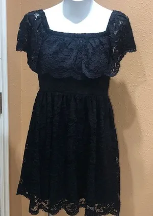 Francesca’s black lace off the shoulder dress thumbnail 1