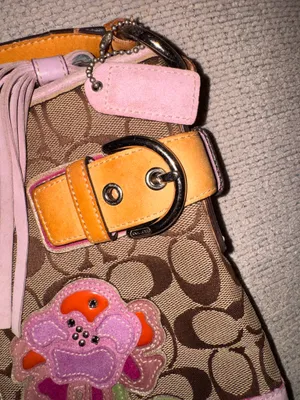 Coach SignaturePurple and Pink FlowerAppliqué Shoulder Bag (Style 1469) thumbnail 3