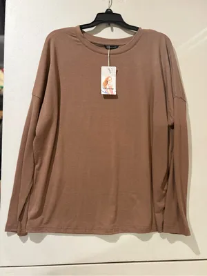 PRETTYGARDEN women's oversized long sleeve crewneck top in a soft brown shade thumbnail 1