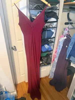 Burgundy maxi dress with slit thumbnail 3