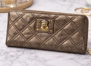 Marc‎ Jacobs Quilted Metallic Bronze Leather Zip Around Continental Wallet thumbnail 1