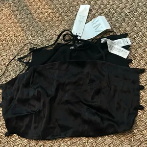 NWT Zara Black Satin‎ Lace Up Crop Size Medium thumbnail 1