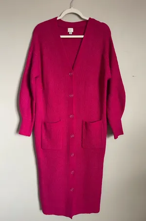 A NEW DAY | Bright Fuchsia Pink Chunky Knit Cardigan Sweater Dress Sz L thumbnail 1